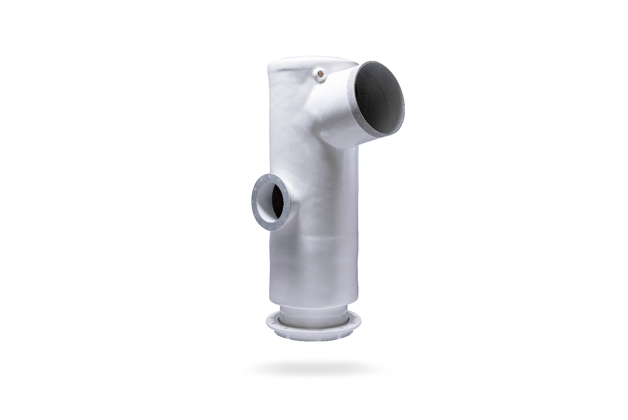 Marine exhaust system components showing hose routing, waterlift muffler, and cooling integration on a yacht engine